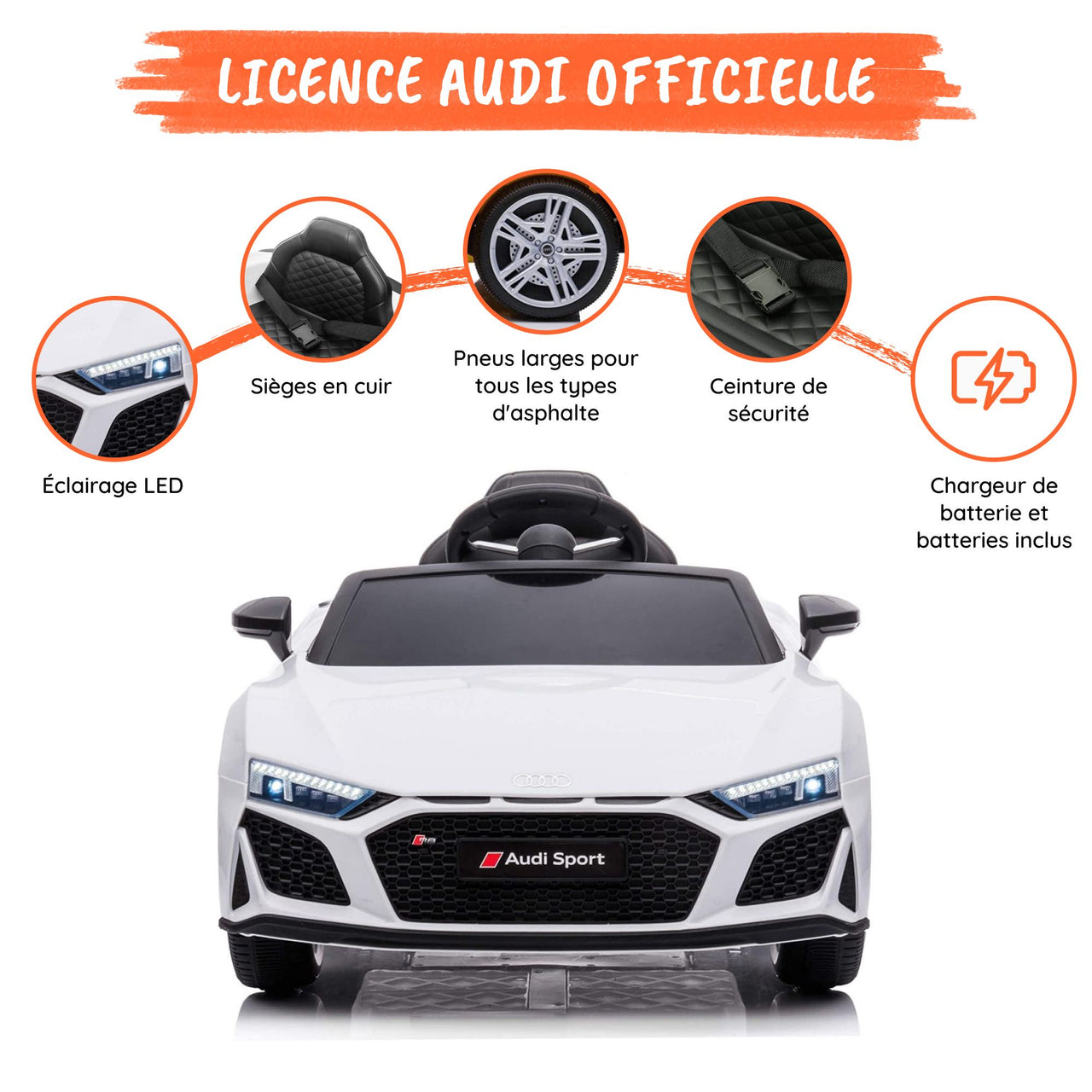 Audi R8 Sport électrique pour enfants Optional#couleur_blanc