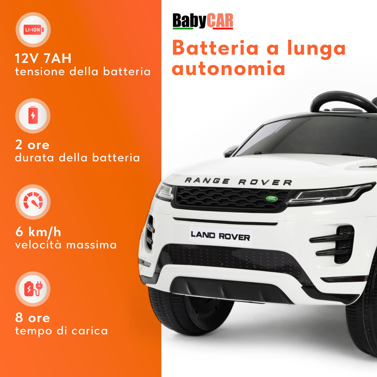 Range Rover Evoque elettrica per bambini MP3 bianca