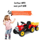 Tracteur electrique avec remorque rouge accessoires#couleur_rouge
