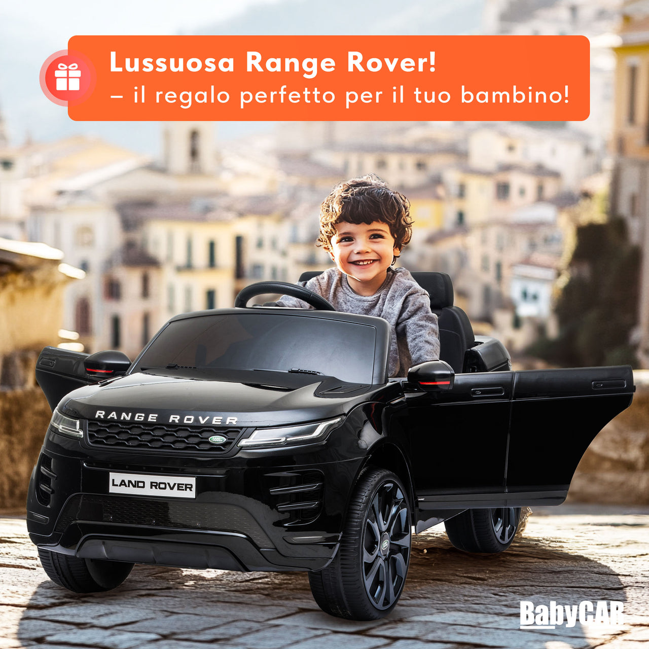 Range Rover Evoque elettrica per bambini MP3 nera