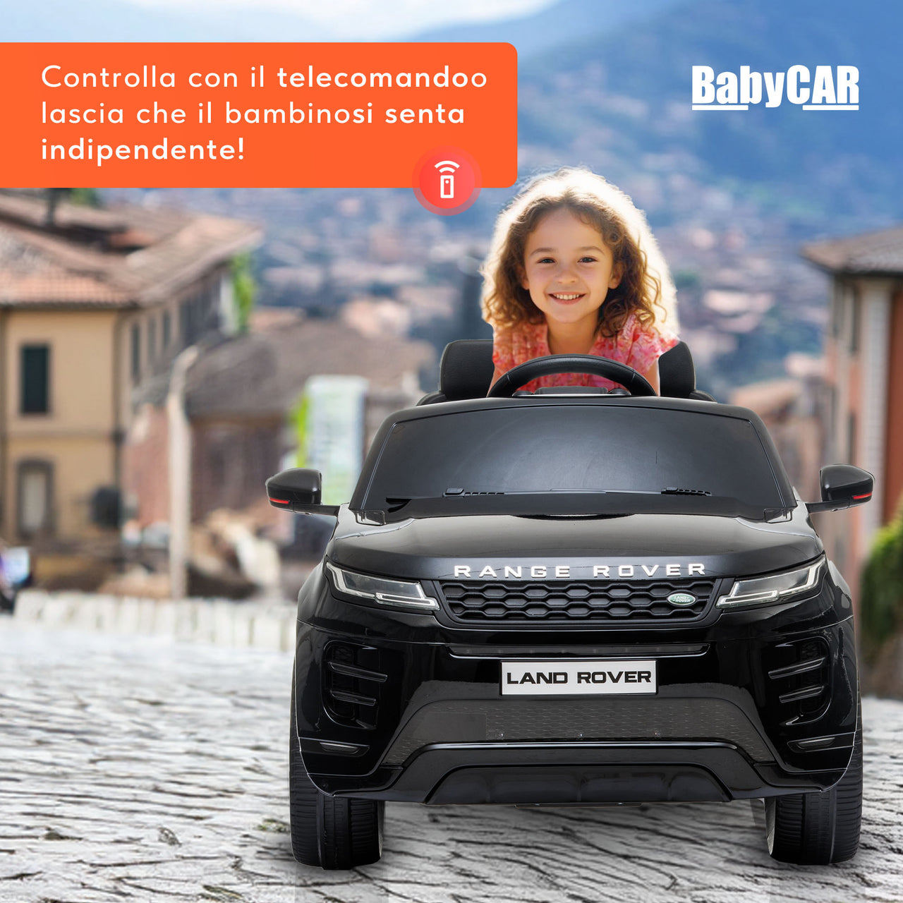 Range Rover Evoque elettrica per bambini MP3 nera
