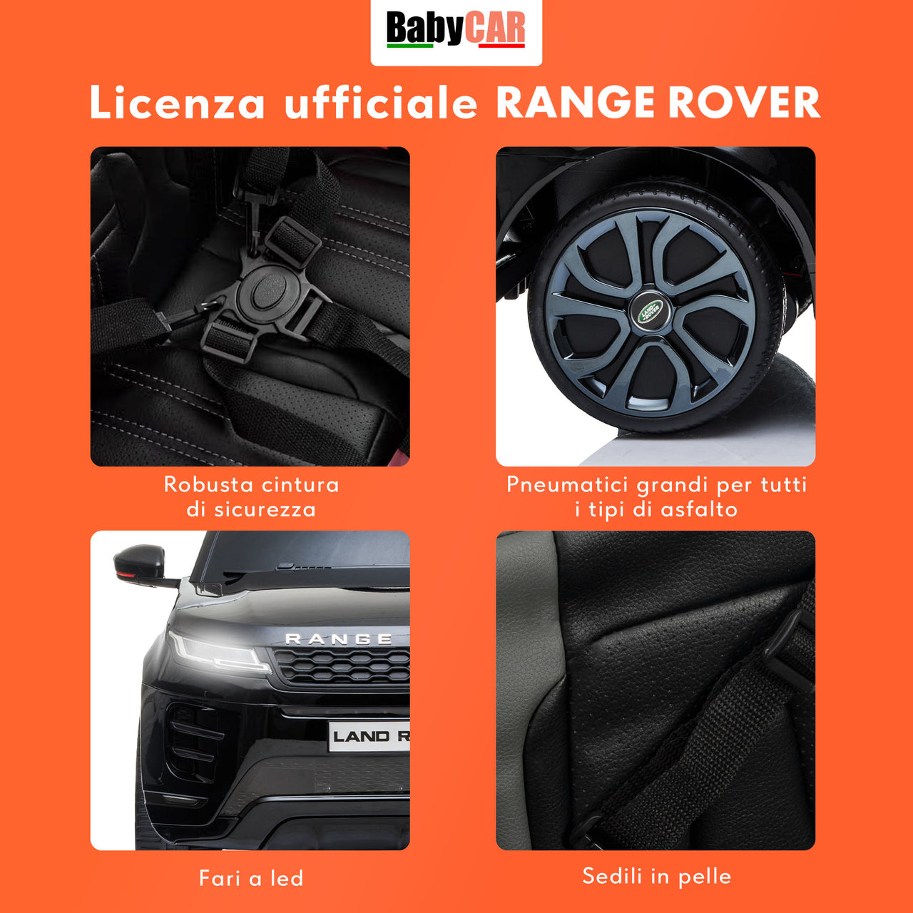 Range Rover Evoque elettrica per bambini MP3 nera