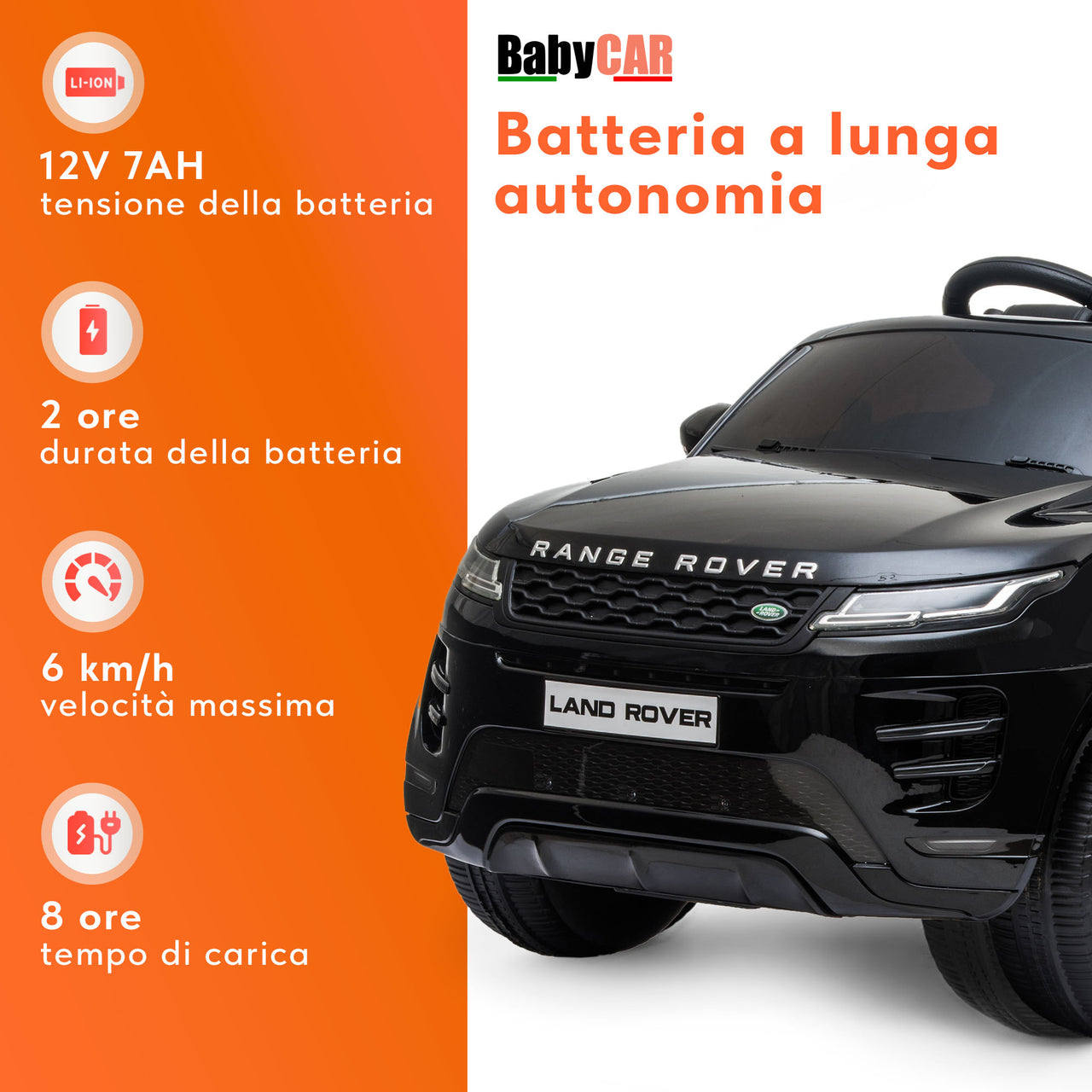 Range Rover Evoque elettrica per bambini MP3 nera
