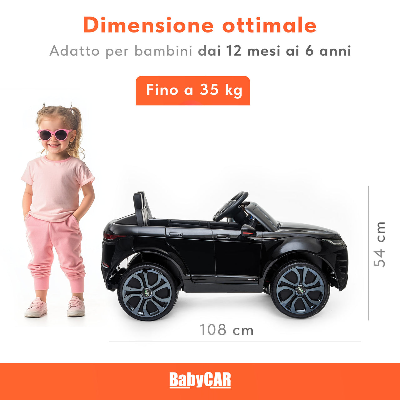 Range Rover Evoque elettrica per bambini MP3 nera