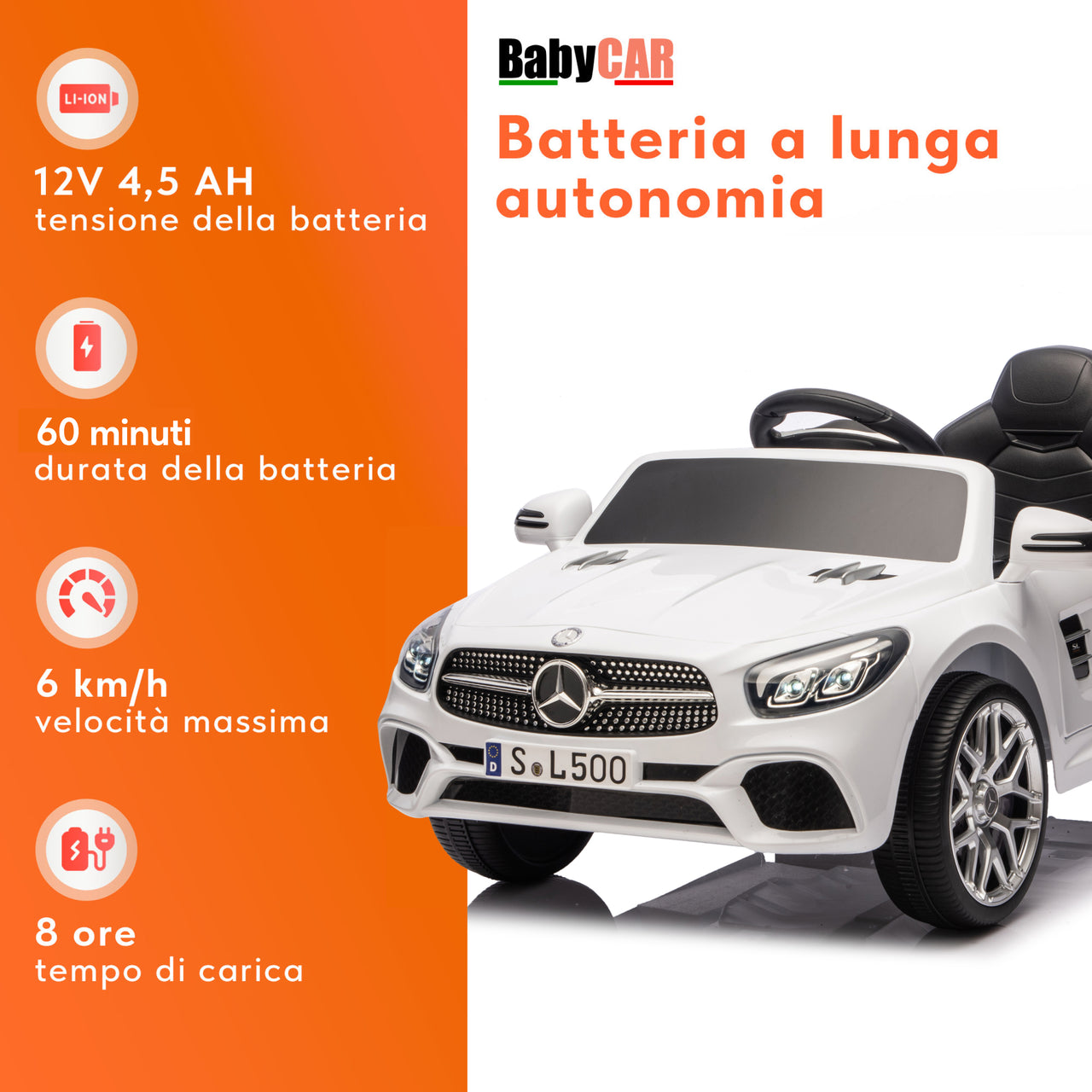 Mercedes SL 500 elettrica per bambini bianca